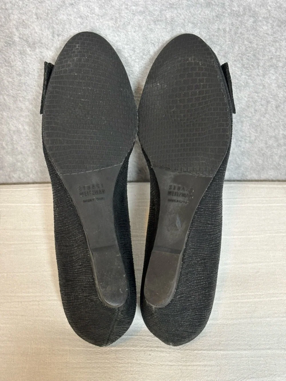 Stuart Weitzman Bucalina Textured Buckle Wedge Shoes-Black-Women Size 6.5 - Picture 8 of 11